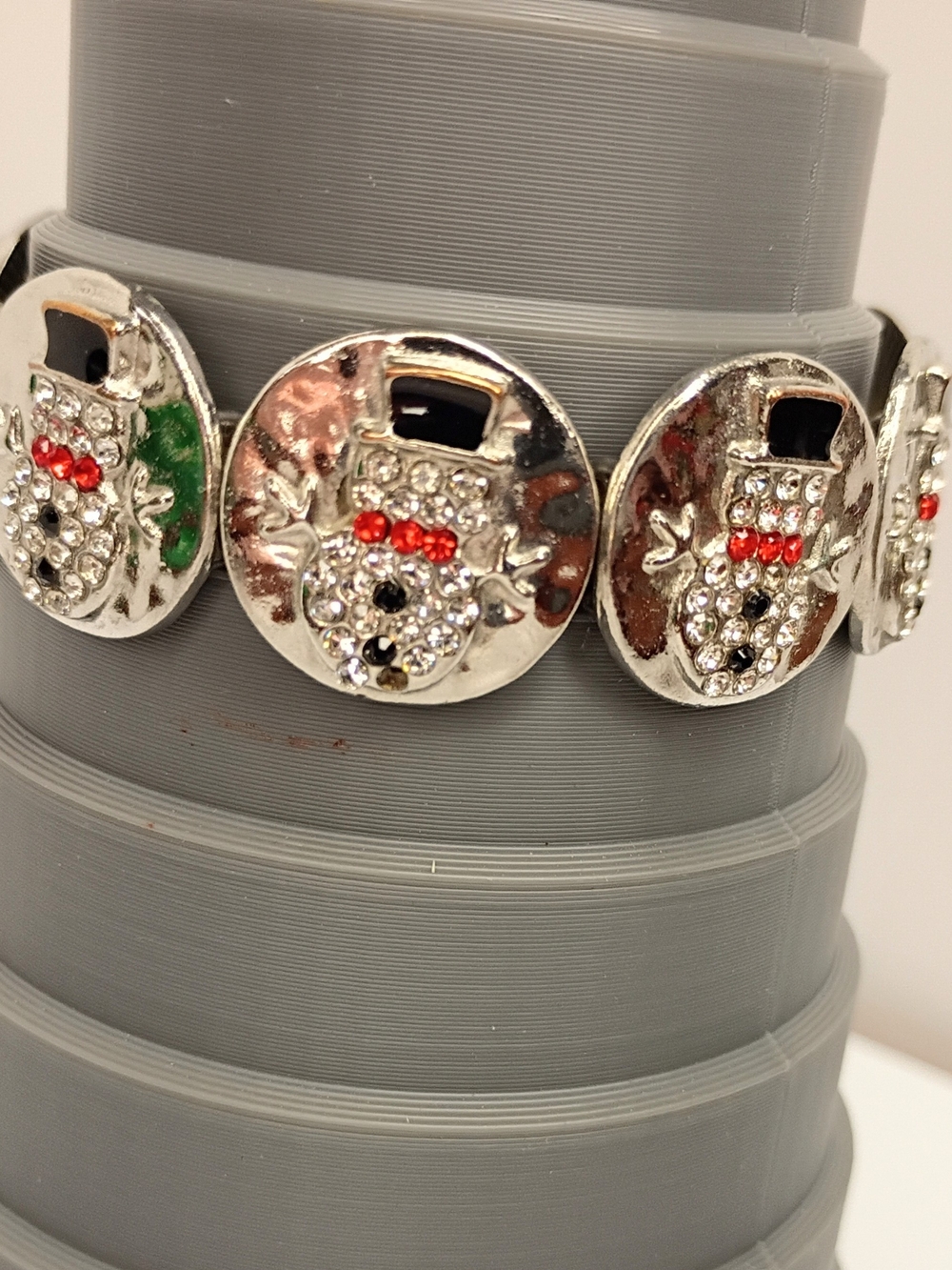 Silver-Tone Snowman Crystal Stretch Bracelet with Red Accents